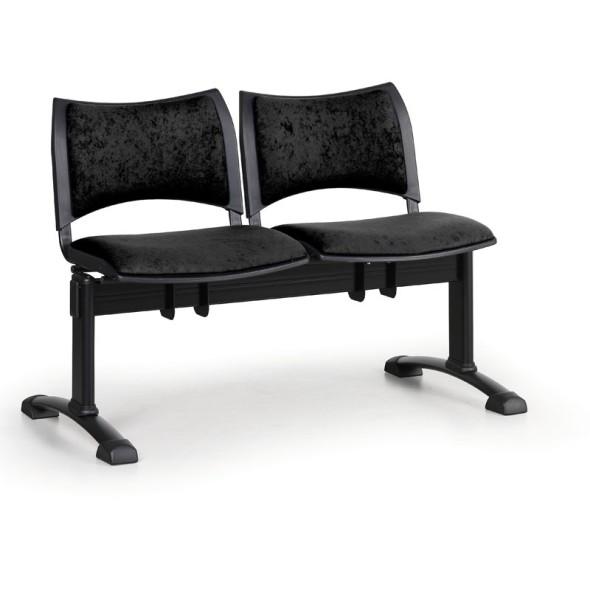 Ławka do poczekalni tapicerowana SMART, 2 siedzenia, czarny, czarne nogi