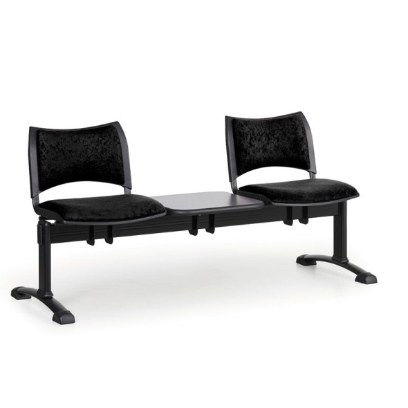 Ławka do poczekalni tapicerowana SMART, 2 siedzenia + stołek, czarny, czarne nogi