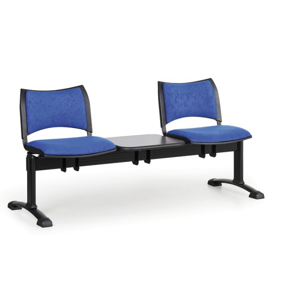 Ławka do poczekalni tapicerowana SMART, 2 siedzenia + stołek, niebieski, czarne nogi