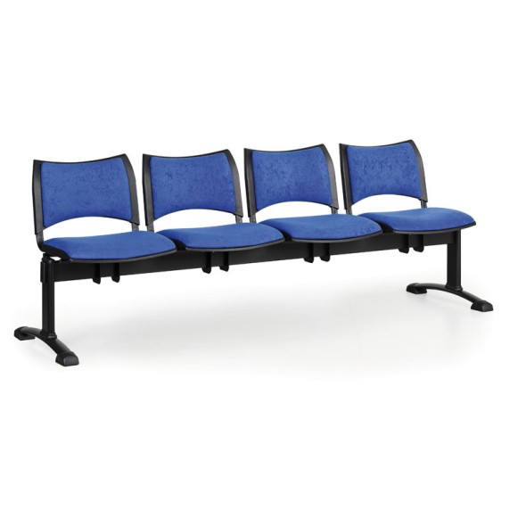 Ławka do poczekalni tapicerowana SMART, 4 siedzenia, niebieski, czarne nogi