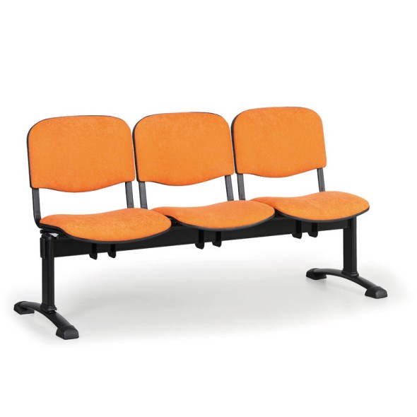 Ławka do poczekalni tapicerowana VIVA, 3-siedziska, pomarańczowy, czarne nogi