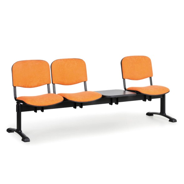 Ławka do poczekalni tapicerowana VIVA, 3-siedziska + stolik, pomarańczowy, czarne nogi