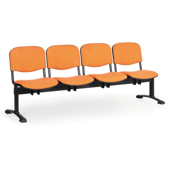 Ławka do poczekalni tapicerowana VIVA, 4-siedziska, pomarańczowy, czarne nogi