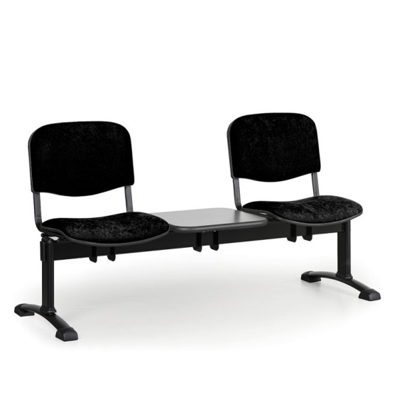 Ławka do poczekalni tapicerowana VIVA, 2-siedziska + stolik, czarny, czarne nogi