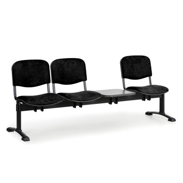Ławka do poczekalni tapicerowana VIVA, 3-siedziska + stolik, czarny, czarne nogi