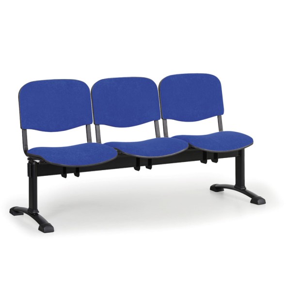 Ławka do poczekalni tapicerowana VIVA, 3-siedziska, niebieski, czarne nogi