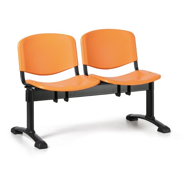 Ławka do poczekalni plastikowa ISO, 2-siedziska, pomarańczowy, czarne nogi