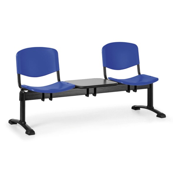 Ławka do poczekalni plastikowa ISO, 2-siedziska + stolik, niebieski, czarne nogi