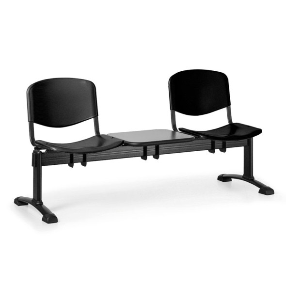 Ławka do poczekalni plastikowa ISO, 2-siedziska + stolik, czarny, czarne nogi