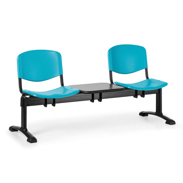 Ławka do poczekalni plastikowa ISO, 2-siedziska + stolik, zielony, czarne nogi