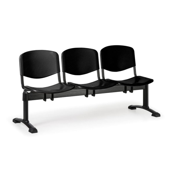 Ławka do poczekalni plastikowa ISO, 3-siedziska, czarny, czarne nogi
