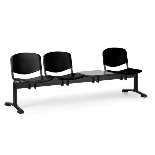 Ławka do poczekalni plastikowa ISO, 3-siedziska + stolik, czarny, czarne nogi