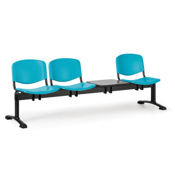 Ławka do poczekalni plastikowa ISO, 3-siedziska + stolik, zielony, czarne nogi