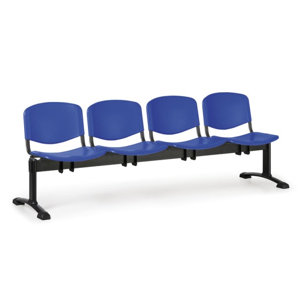 Ławka do poczekalni plastikowa ISO, 4-siedziska, niebieski, czarne nogi