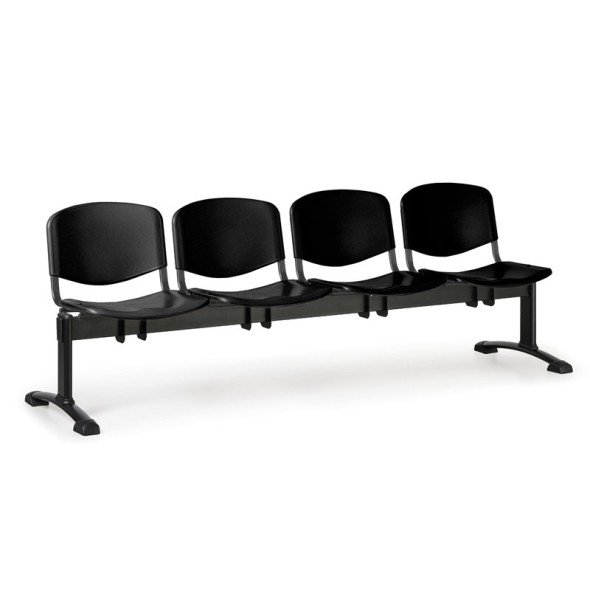 Ławka do poczekalni plastikowa ISO, 4-siedziska, czarny, czarne nogi