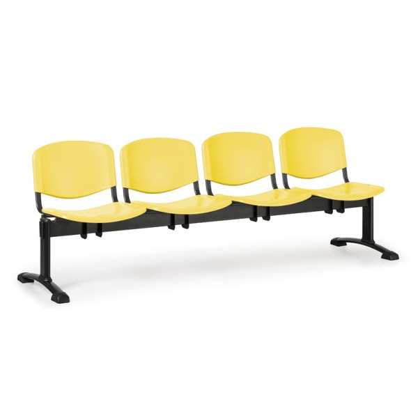 Ławka do poczekalni plastikowa ISO, 4-siedziska, żółty, czarne nogi