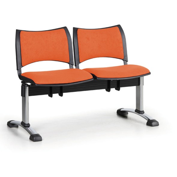 Ławka do poczekalni tapicerowana SMART, 2 siedzenia, pomarańczowy, chromowane nogi