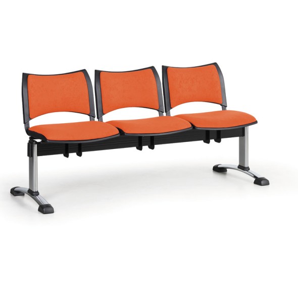 Ławka do poczekalni tapicerowana SMART, 3 siedzenia, pomarańczowy, chromowane nogi