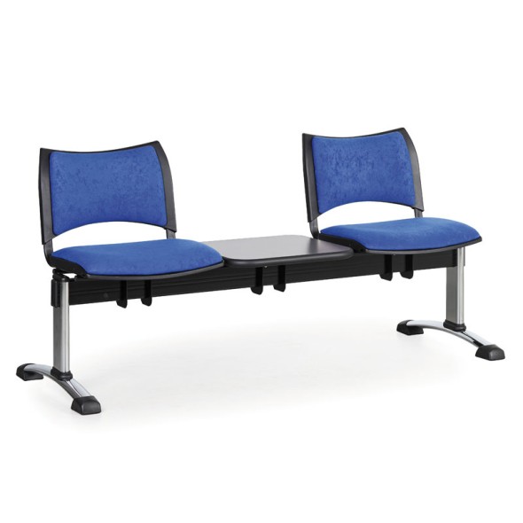 Ławka do poczekalni tapicerowana SMART, 2 siedzenia + stołek, niebieski, chromowane nogi