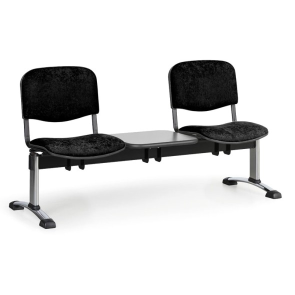 Ławka do poczekalni tapicerowana VIVA, 2-siedziska + stolik, czarny, chromowane nogi