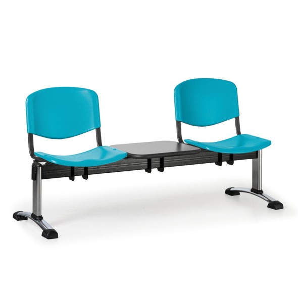 Ławka do poczekalni plastikowa ISO, 2-siedziska + stolik, zielony, chromowane nogi