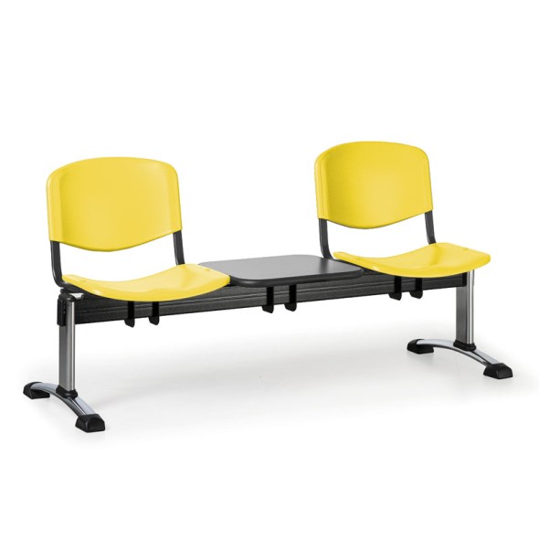 Ławka do poczekalni plastikowa ISO, 2-siedziska + stolik, żółty, chromowane nogi