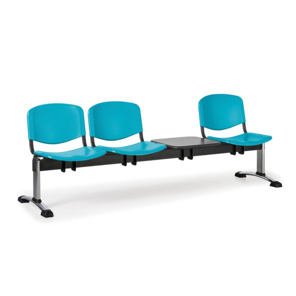 Ławka do poczekalni plastikowa ISO, 3-siedziska + stolik, zielony, chromowane nogi