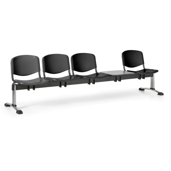 Ławka do poczekalni plastikowa ISO, 4-siedziska + stolik, czarny, chromowane nogi