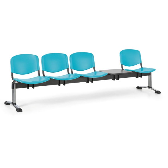 Ławka do poczekalni plastikowa ISO, 4-siedziska + stolik, zielony, chromowane nogi