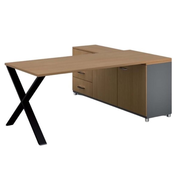 Biurowy stół roboczy PRIMO PROTEST z szafką po lewej, blat 1800 x 800 mm, wzór buk