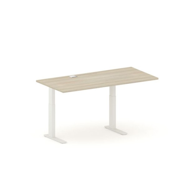 Stół roboczy FUTURE z regulacją wysokości, 1700x800x735-1235 mm, bez parawanu, biały/dąb