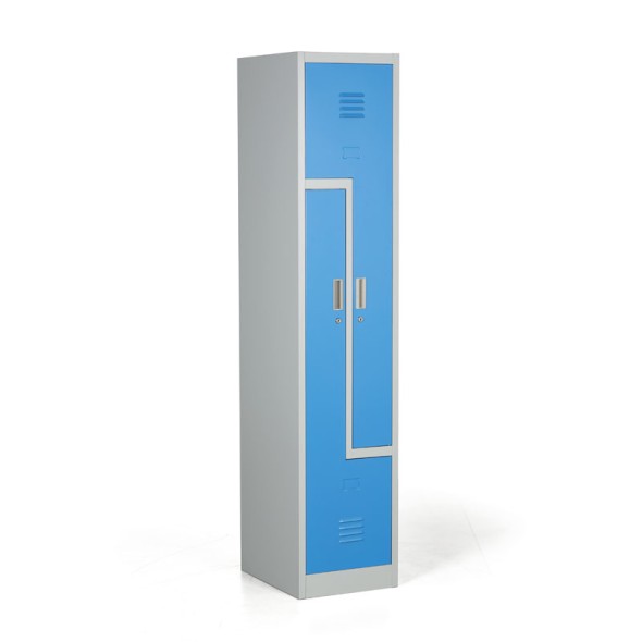 Metalowa szafka ubraniowa Z, 2 przegródki, zamek cylindryczny, drzwi niebieskie