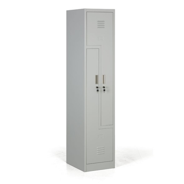 Metalowa szafka ubraniowa Z, 2 przegródki, zamek cylindryczny, drzwi szare 