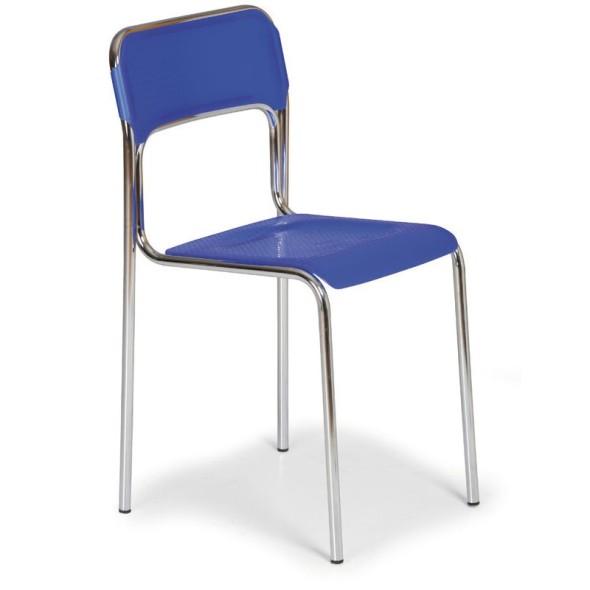 Plastikowe krzesło kuchenne ASKA, niebieski - chromowane nogi