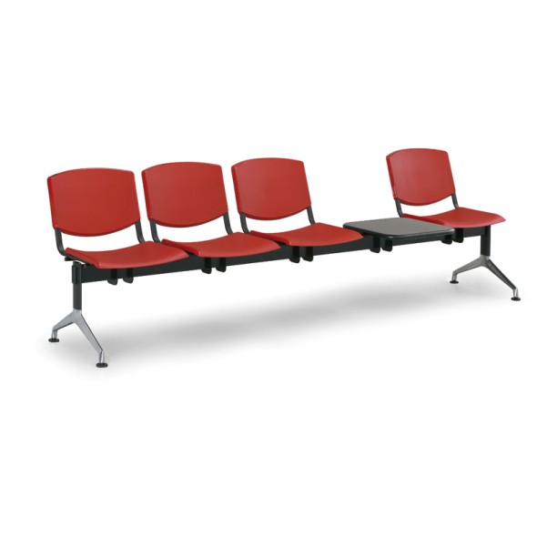 Ławka do poczekalni plastikowa SMILE, 4-siedzenia + stolik, czerwona