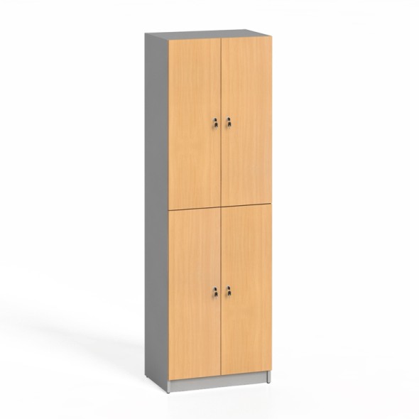 Holzkleiderschrank, 4-Türen, Zylinderschloss, grau / Buche