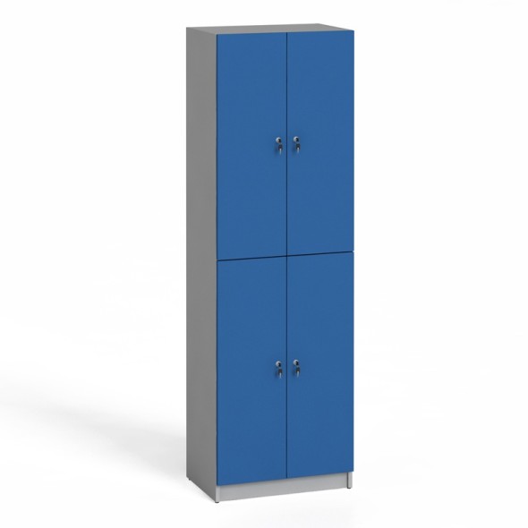 Holzkleiderschrank, 4-Türen, Zylinderschloss, grau / blau