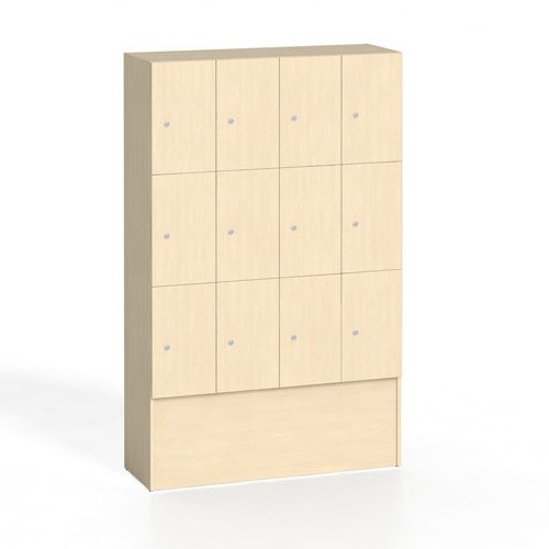 Holz-Schließfachschrank mit Aufbewahrungsboxen, 12 Boxen, Birke