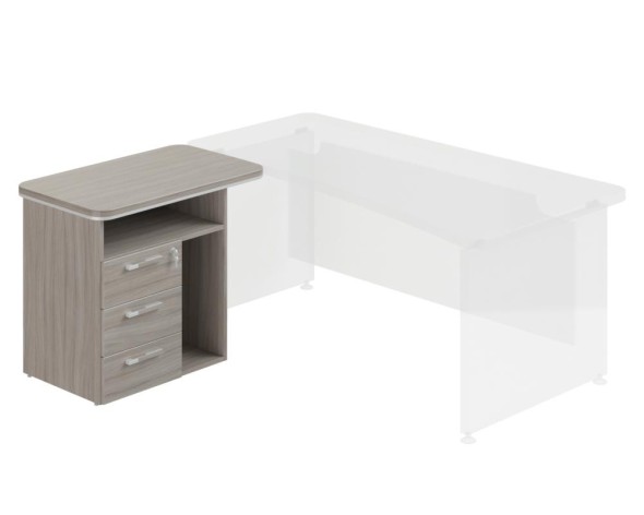Schreibtischcontainer, Beistellcontainer WELS, 3 Schubladen + Computerschrank, rechts, Eiche grau