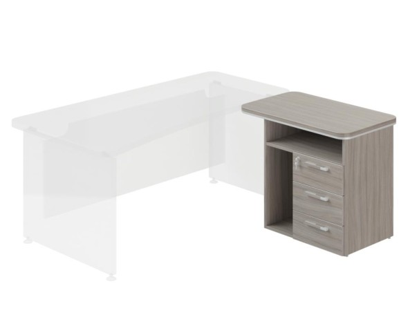 Schreibtischcontainer, Beistellcontainer WELS, 3 Schubladen + Computerschrank, links, Eiche grau