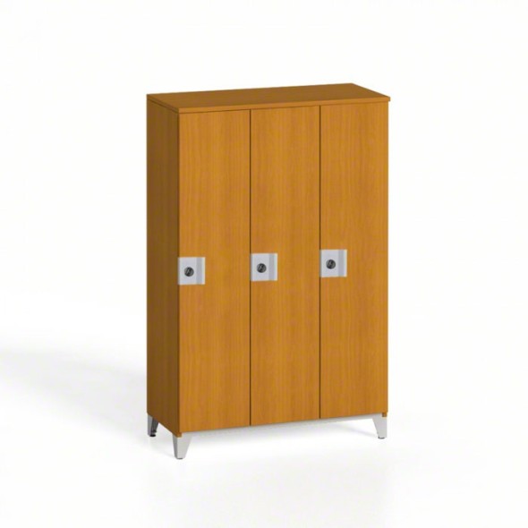 Holzkleiderschrank aus Spanplatte mit Füssen, 3-Türen, Drehverschluss, Kirsche