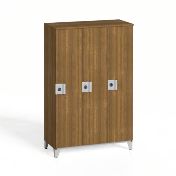 Holzkleiderschrank aus Spanplatte mit Füssen, 3-Türen, Drehverschluss, Nussbaum