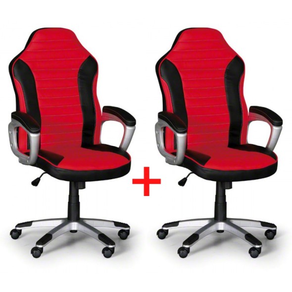 Leder-Bürosessel, Leder-Gamigstuhl SPORT 1+1 GRATIS, schwarz/rot
