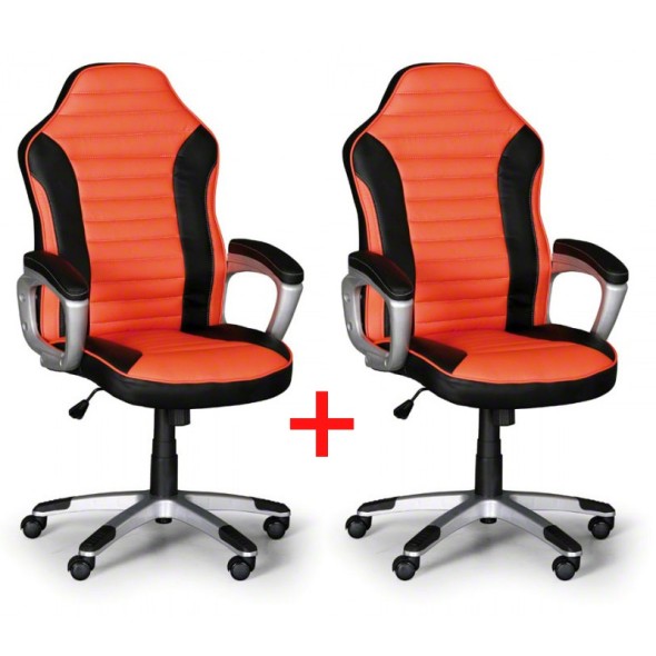 Leder-Bürosessel, Leder-Gamigstuhl SPORT 1+1 GRATIS, schwarz/orange