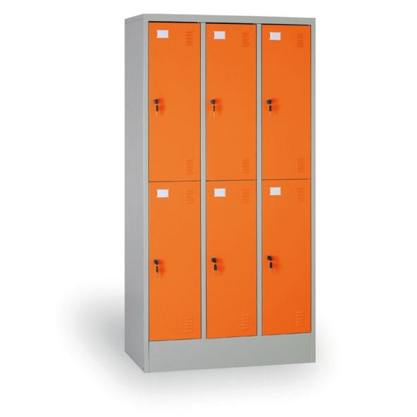 Schließfachschrank mit Aufbewahrungsboxen, 6 Boxen, orange Tür, Zylinderschloss