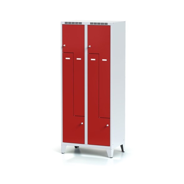 Metallspind, Z-Türen, mit Füßen, 4-teilig, rot, Drehriegelschloss