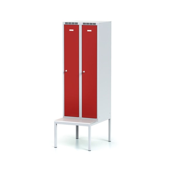 Metallspind mit Sitzbank, 2-türig, rote Tür, Drehriegelschloss