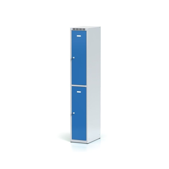 Metallspind, 2 Abteile, blaue Tür, Drehriegelschloss