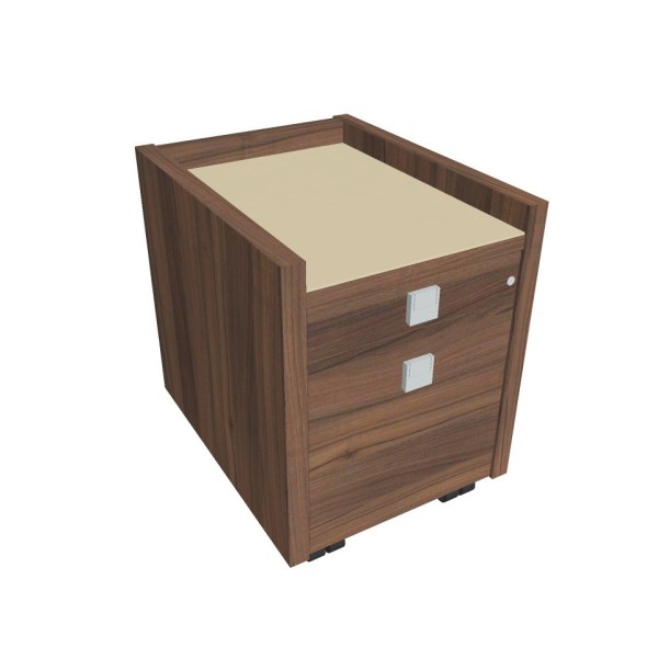 Schreibtischcontainer, Rollcontainer ASSIST, 2 Schubladen, verglast, Nussbaum