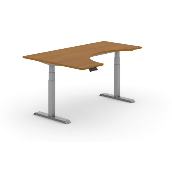 Höhenverstellbarer Tisch PRIMO ADAPT, elektrisch, 1800x1200x625-1275 mm, ergonomisch links, Kirschbaum, Gestell grau